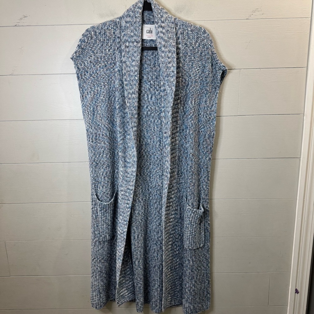 Cabi Love Carol Collection Knit Blue Gray Vest Duster Cardigan Size Small